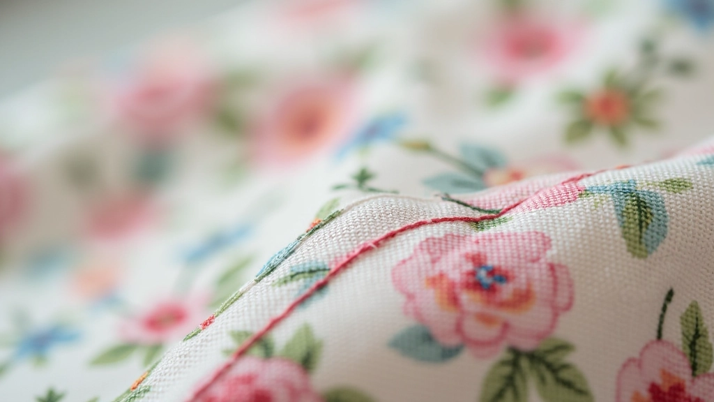 Close-up detail of fabric texture showing weave pattern and selvage edge with printed information and pattern name